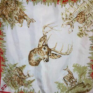 Vintage 1960s Woodland Deer Wildlife Nature Scene Square Scarf